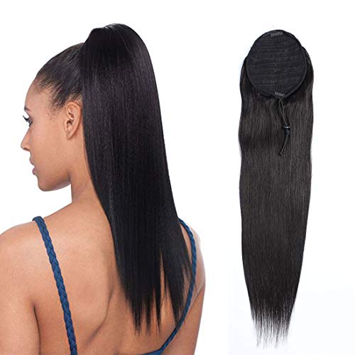 Drawstring Ponytail Straight Ponytail Extension Human Hair Afro Natural Color Human Hair Brazilian Hair Ponytail for Black Women Afro Hair Extensions 20 Inches