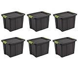 Sterilite 18 Gal Latching Tuff1 Storage Tote, Stackable Bin with Latch Lid, Plastic Container to Organize Garage, Basement, Gray Base and Lid, 6-Pack