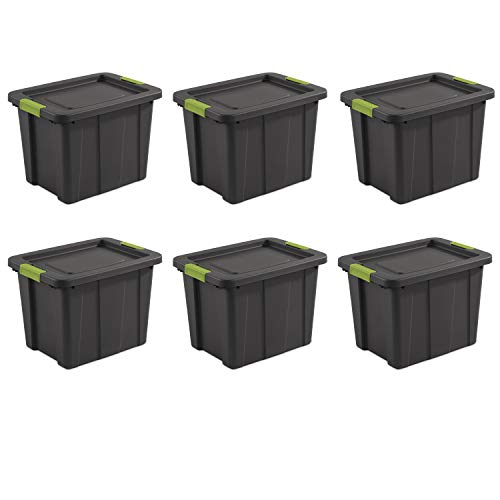 Sterilite 18 Gal Latching Tuff1 Storage Tote, Stackable Bin with Latch Lid, Plastic Container to Organize Garage, Basement, Gray Base and Lid, 6-Pack
