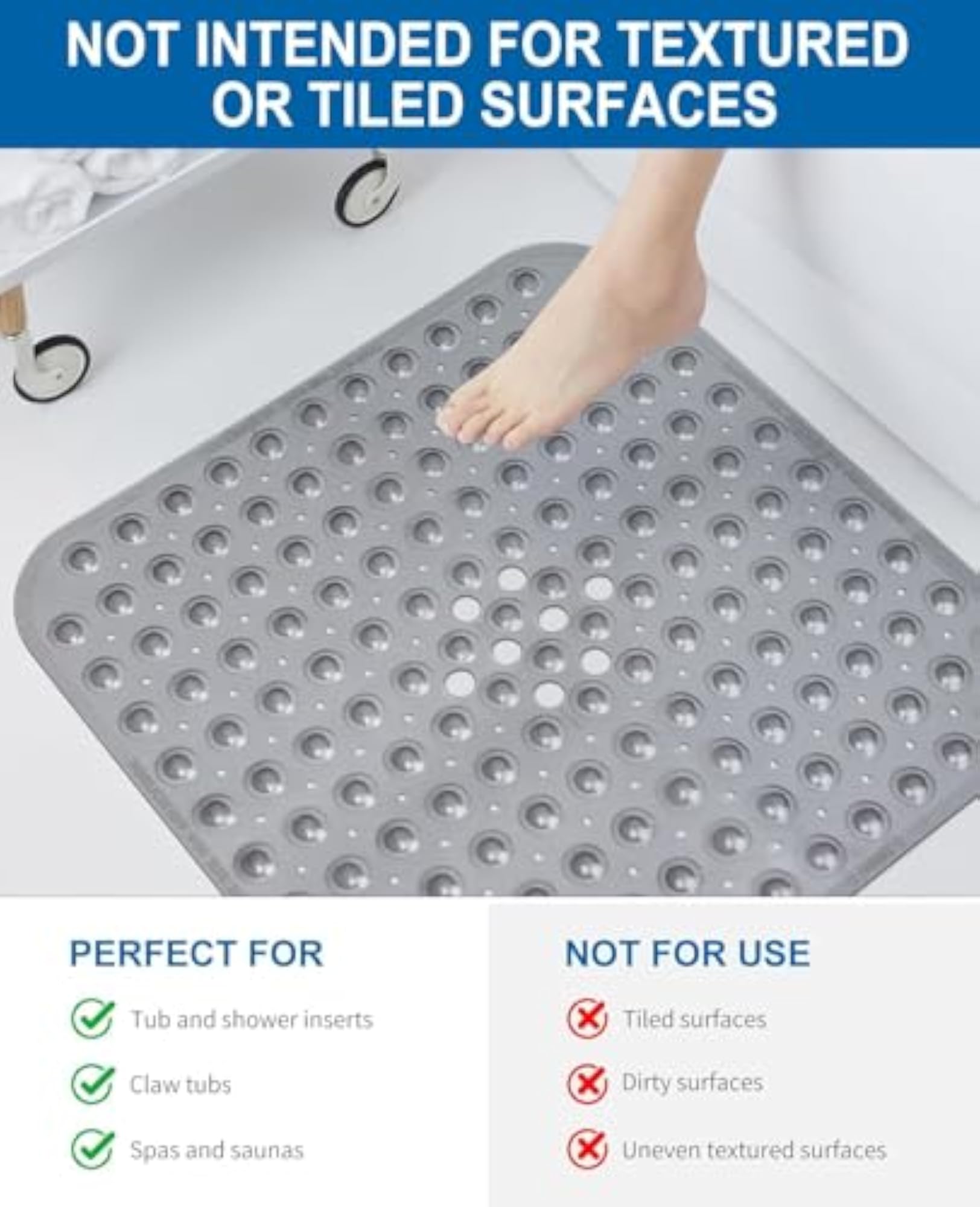 Machine Washable Bath Mat with Drain Holes