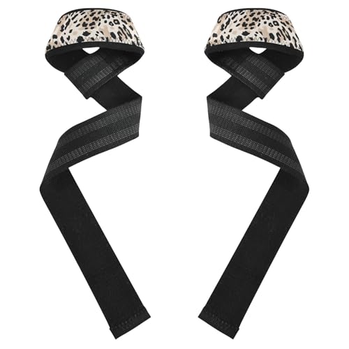 Nander Fashion Leopard Print Wrist Straps for Weightlifting,Lifting Straps with Neoprene Cushioned Wrist Padded and Anti-Skid Silicone for Strength Training,Bodybuilding,Deadlifting