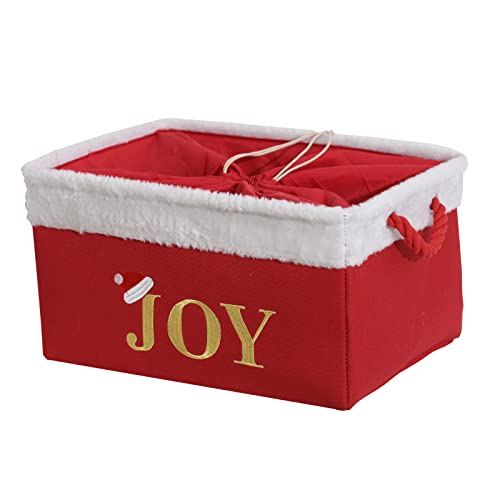 INough Christmas Ornament Storage Box Holiday Decoration Organizer, Christmas Basket for Kids Large Gifts Baskets Empty with Handles Christmas Santa Sack with Drawstring (Red, Large)