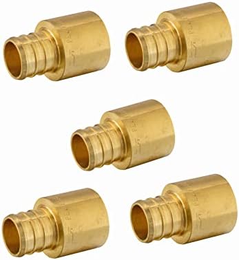 (Pack of 5) EFIELD PEX Crimp Brass Fittings 1 inch X 1 inch Female Sweat Copper Adapter (Over the Copper Pipe) , ASTM F1807