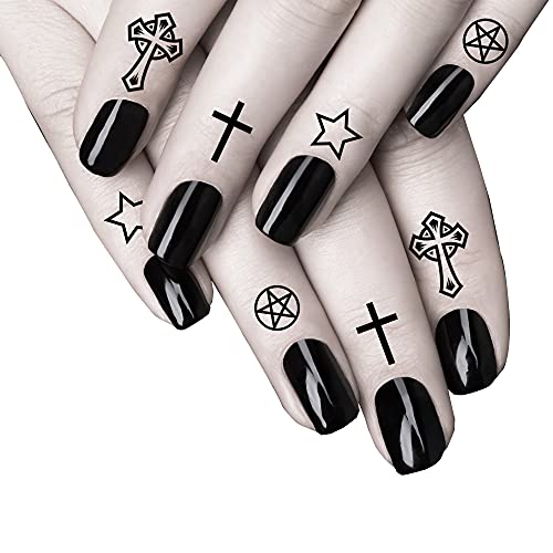 Tatodays Halloween temporary tattoos fingers crosses stars pentagon gothic vampire women men adults kids body art makeup festivals parties fancy dress