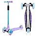 WonderView Kick Scooter Kids 3 Wheel Scooter, 4 Height Adjustable Pu Wheels Extra Wide Deck Best Gifts Kids, Boys Girls, Purple