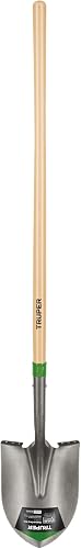 Truper Tru Tough 48-Inch Round Point Shovel, Premium Ash Wood Handle, Forward-Turned Steps for Foot Comfort, Heavy-Duty Digging and Landscaping Tool (Model PRL-ES / 33037)