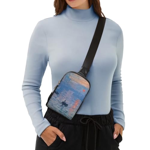 Impression Sunrise Print Crossbody Bag for Women Sling Bag Fanny Packs, Monet Painting Impressionism Art PU Leather Mini Messenger Bags Purse Backpack Travel Anti Theft4