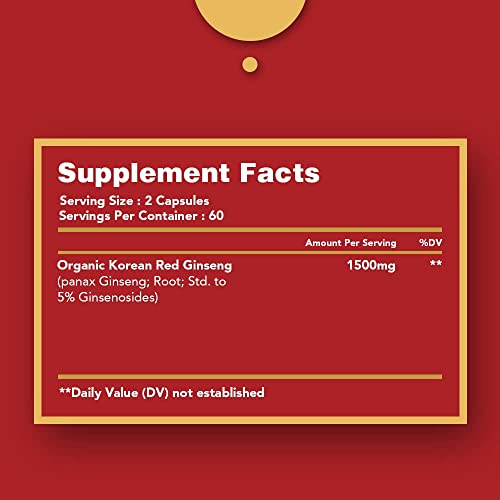 Zanapure Panax Ginseng - Organic Korean Ginseng Extract Capsule - 1500Mg - High Ginsenosides For Energy, Focus & Performance - 120 Vegan Capsules Made In Usa #TOP1