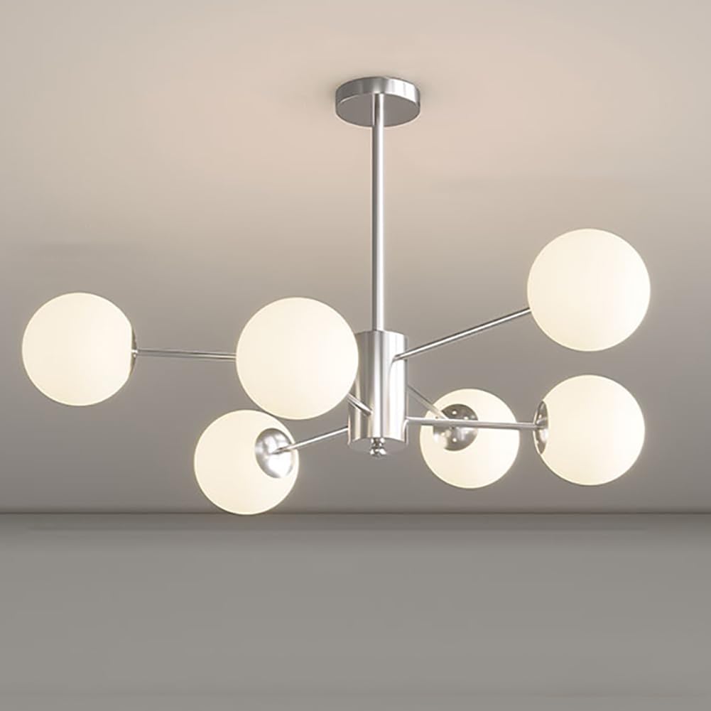 Lampadario Moderno a Sfera in Vetro, Illuminazione a Sospensione con Finitura cromata, plafoniera per Interni E27 per Cucina, Sala da Pranzo, Camera da Letto(6 Lights, Chrome)