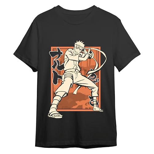 Comic Studio | Naruto Shippuden Camiseta | Artículo Licenciado Oficial | Naruto Uzumaki | Unisex | Negro | XL
