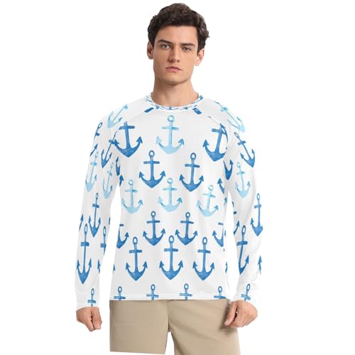 Bulletgxll Blue Pattern Men's Sun Protection Shirts UPF 50+ Long Sleeve UV Rash Guard Quick Dry Swim Shirts