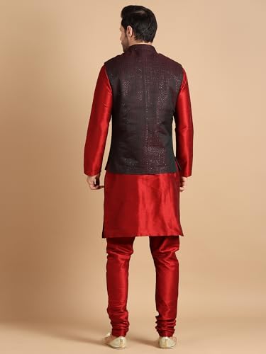 Image of men's Silk Blend Kurta Pejama & Waistcot Set