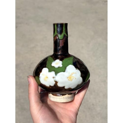 5.5'' White Ceramic Vase, Vintage Flower Decor Handcrafted Floral Centerpiece,