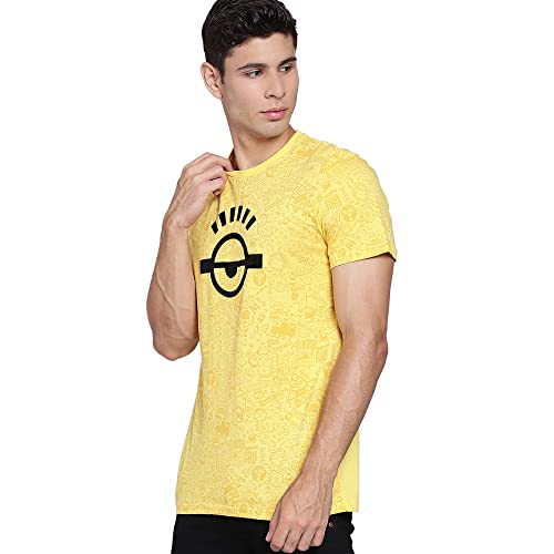 Image of Free Authority Minions Printed Regular Fit Yellow Cotton Men's T-Shirt