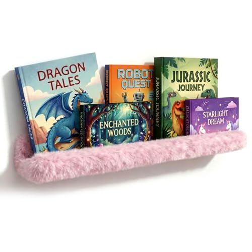 Image of 1PC Plush Bookshelf for Kids, Soft Hanging Wall Book Display Shelf | Nursery Floating Book Organizer, Easy Mount Soft Storage Shelf, Pink