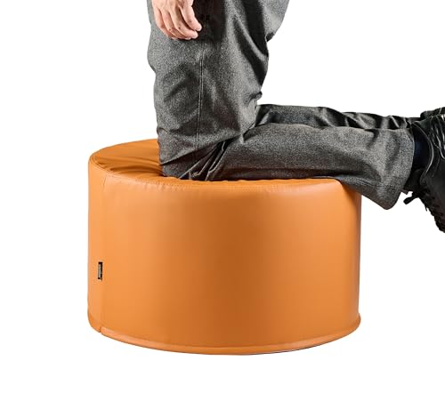 Weaverlane Large 22" Sturdy Sitting Pouf Ottoman Wipe-Clean Leather Boho Geometric Design for Kids Toddler Playroom with Foam Filling as Seating Footrest Side Table College Dorm Décor (Burnt Orange) by Weaverlane - Used condition - US$48.57