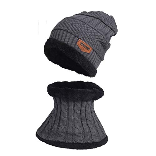 Conjunto de gorro e cachecol de lã de cores contrastantes para o inverno, duas peças para crianças,