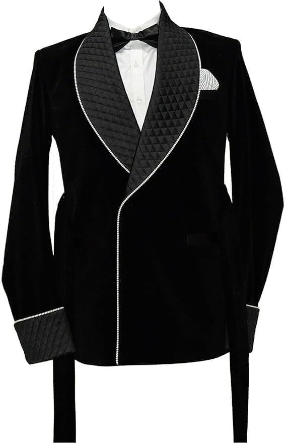 Smoking Jacket, Men Double Breasted Luxury Velvet Black Cigar Blazer for Dinner,Party,Wedding,Hosting,All Ocasion