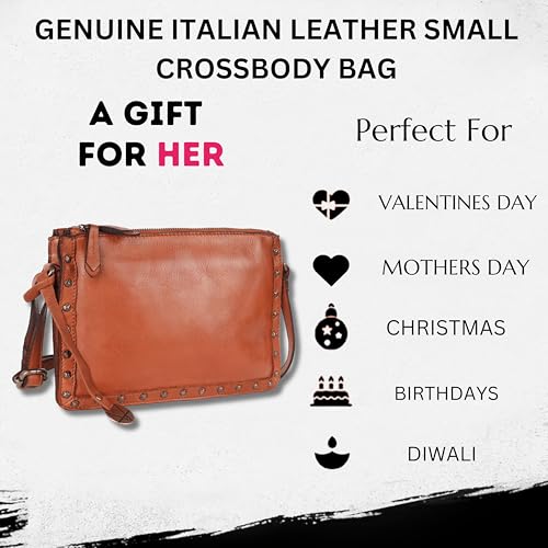Image of Genuine Italian Leather Boho Studded Crossbody Shoulder Bag - Stylish, Durable, & Perfect for Everyday Use for women