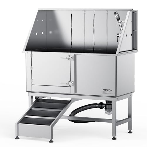 VEVOR 62″ Pet Dog Bathing Station w/Ramp, Professional Stainless Steel Dog Grooming Tub w/Soap Box, Faucet,Rich Accessory,Bathtub for Large,Medium,Small Pet, Washing Sink for Home(Left)