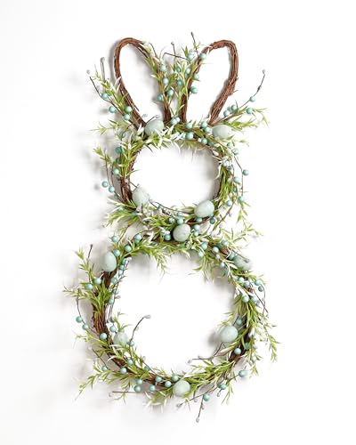 DN DECONATION Easter Bunny Spring Wreath with Egg, Twig and Berries Green Rabbit Easter Wreath for Front Door Decorations Home Farmhouse Outdoor Indoor Wall Mantel Window