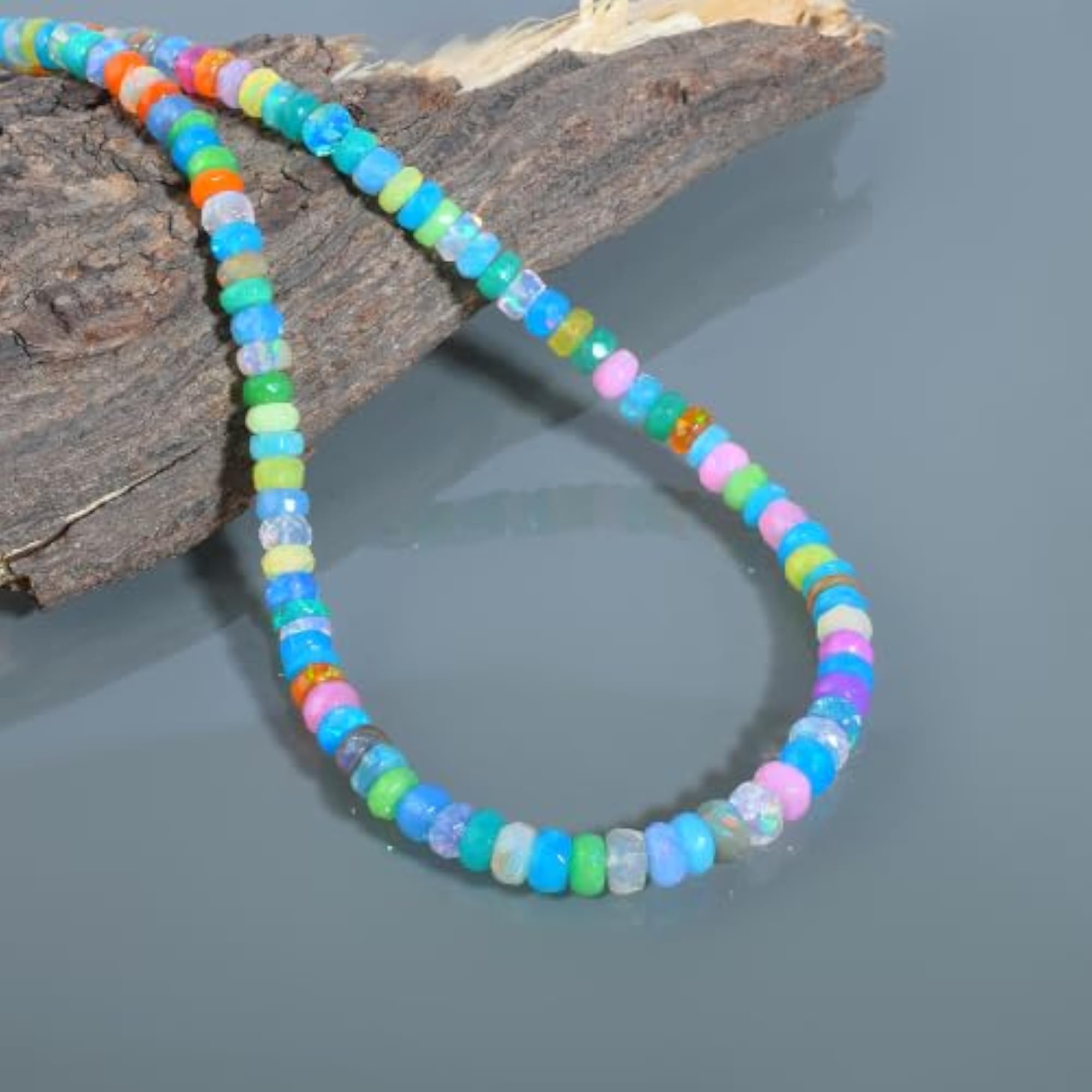 Women's Natural Rainbow Ethiopian Opal Necklace, Handmade