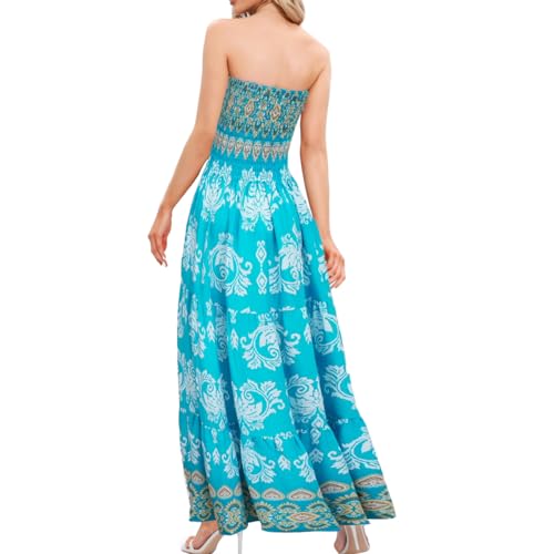 Image of Women's Summer Strapless Tube Top Maxi Dresses Off Shoulder Boho Beach Long Dress