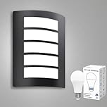 Allesgute Outdoor Wall Lights Mains Powered Curved Outside Wall Light Matte Black Exterior IP44 Waterproof Wall Lamp for Porch, Patio, Front Door, Incl. 12W Cool White E27 Bulbs