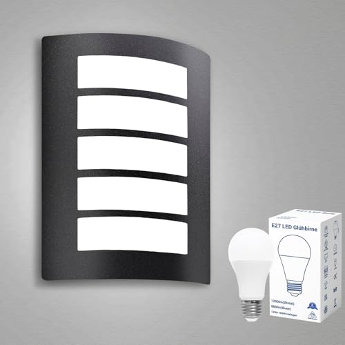 Allesgute Outdoor Wall Lights Mains Powered Curved Outside Wall Light Matte Black Exterior IP44 Waterproof Wall Lamp for Porch Patio