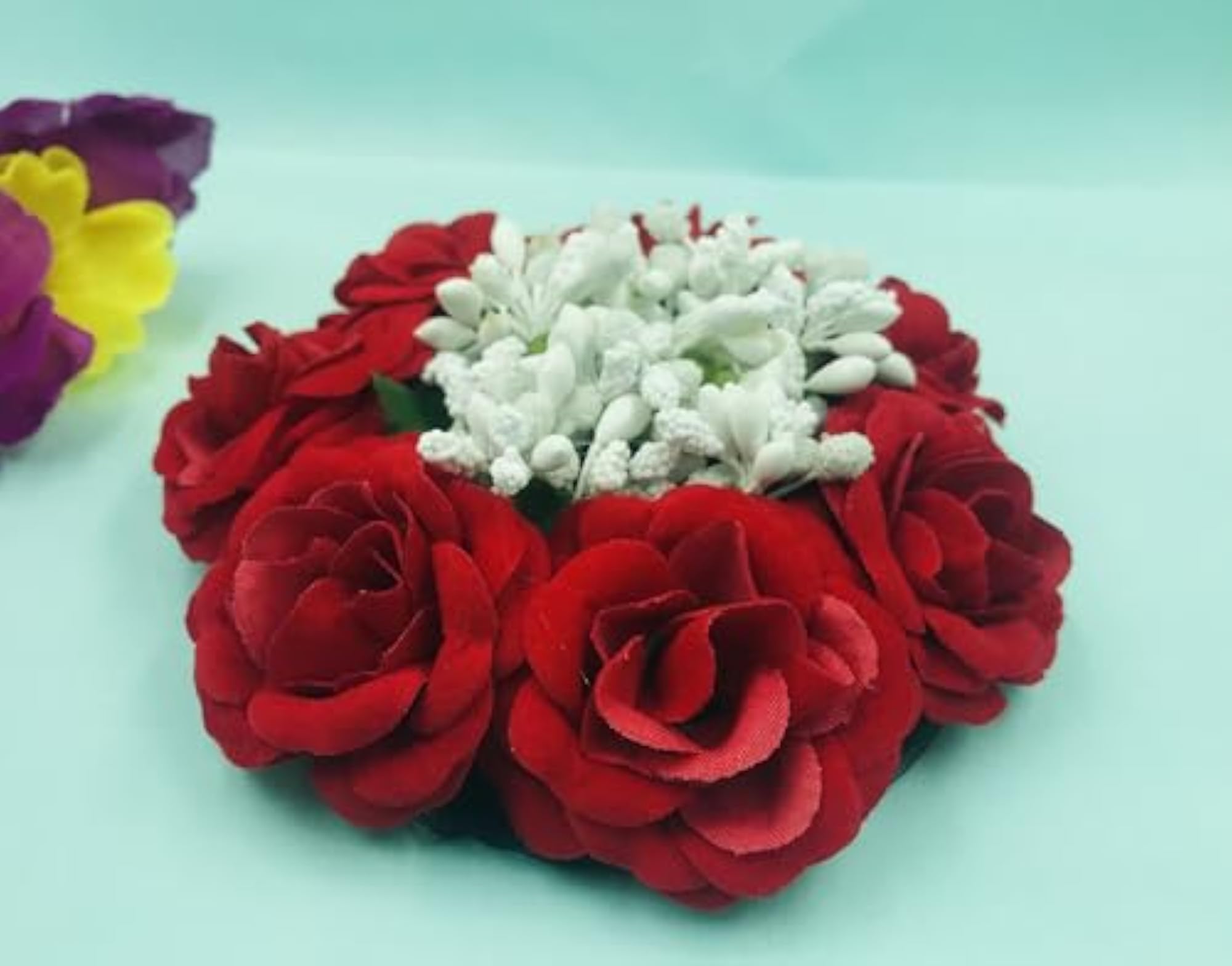 Artificial Flower Gajra/Juda for Bridal Bun, Red White Yellow