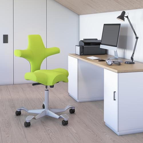 Image of HAG Capisco Sit to Stand Chair-Silver Frame-Upholstered Bright Green