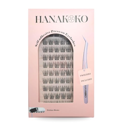 Hanakoko 10 full rows of premium self-adhesive lashes Clusters Press-on Lashes No Glue Lash Extension DIY Lash Reusable Glue-free Magnets-free Easy Removal 10-13mm Lashes Kit (Fluff (Luxe Version))