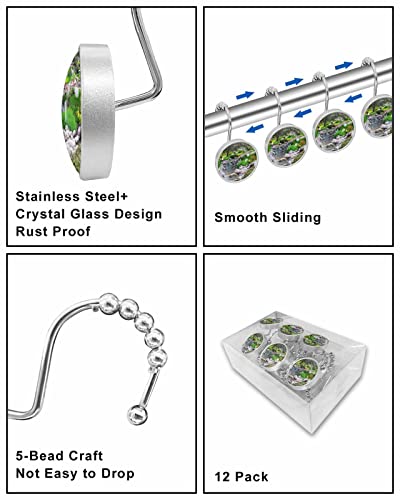 Decorative Shower Curtain Hooks 12Pcs Spring Colorful Garden Beautiful Park Crystal Glass Design Shower Curtain Rings Stainless Steel Rustproof Shower Curtain Hangers For Bathroom Toilet Closet #TOP6