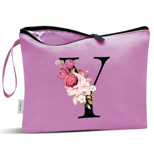 Image of Vavabox A-Z Personalized Makeup Bag, Birthday Gifts for Women Mom, Gifts for Best Friend, Bride Bridesmaid Cosmetic bag (Y, Purple)