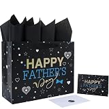 wishinside 13'' Large Father's Day Bag Gift Bag Set with Handles, Greeting Card, Tissue Papers and Stickers for Men, Dad Day, Best Dad Ever, Father's Day Design, 1 Pcs