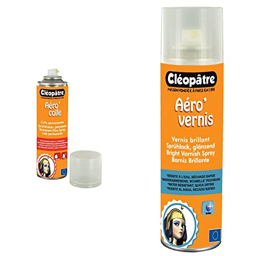 Cléopâtre - ACP250 - Aero'Colle - Aérosol de Colle permanent - 250 ml & AVB250 - Aéro'Vernis - Aérosol de Vernis Brillant - 250 ml 21 x 16 x 18 cm transparent