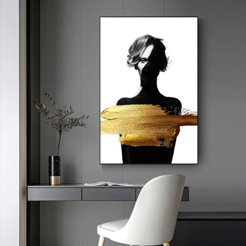 Décoration de la maison avec une impression femme nordique dorée sur grande toile