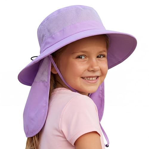 Image of Home Prefer UPF50+ Kids Girls Boys Sun Hat Wide Brim Fishing Hat with Neck Flap Adventure Beach Safari Sun Protection Cap