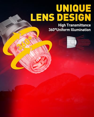 Image of AUXITO 7440 7443 LED Bulb Red Brake Lights Tail Lights, 700% Brighter 7441 7444 T20 992 WY21W LED Bulbs with Projector for Stop Third Brake Backup Tail Signal Marker Light, Pack of 2