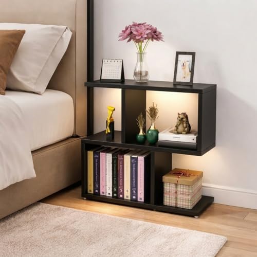 Image of SPYDER CRAFT Modern Engineered Wood Bedside Table Nightstand with Storage Shelves, Space Saving Side Table, Small Bedroom Furniture, Multi Tier End Table for Living Room- Black DIY(Do-It-Yourself)