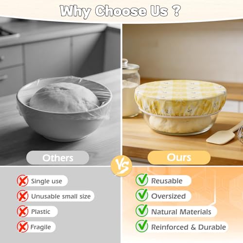 FeisDa Reusable Beeswax Bowl Covers-3 PCS Elastic Cotton Food Wraps-8''/10''/12'' Shower Caps for Dough Proofing and Bread Baking (Plaid Floral) by FeisDa - Used condition - Image 5