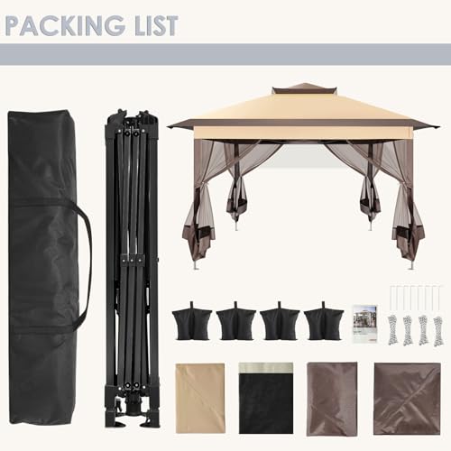 Image of COBIZI Pop Up Gazebo 11x11 Canopy Tent, Outdoor Screened Gazebo Shelter with Mosquito Net, Carpas para Patio, Shade for Lawn, Garden, Backyard and Deck, Brown