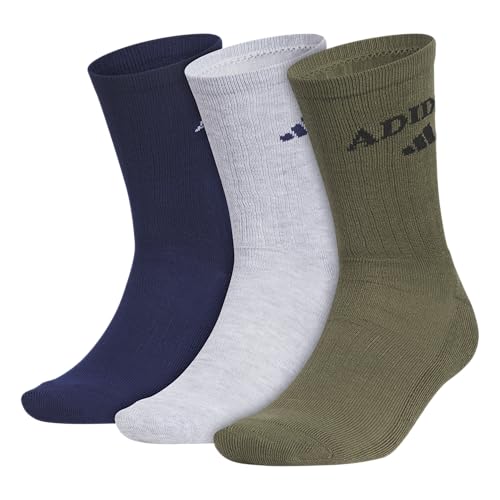 adidas Men's Foundation Sport 3-Pack Crew Calcetines de tripulación, Azul Oscuro/Cool Light Heather/Olive Strata Green, L (Pack de 3) Hombres