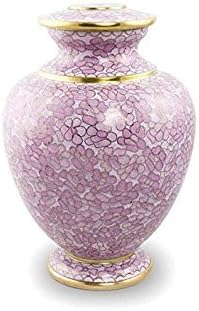Bronze Cloisonné Cremation Urn for Human Ashes Adult Male & Female – Handcrafted Pink Burial Urns for Adult Human Ashes – Decorative Funeral Memorial for Loved Ones – 10.2in Holds Up to 200 lbs