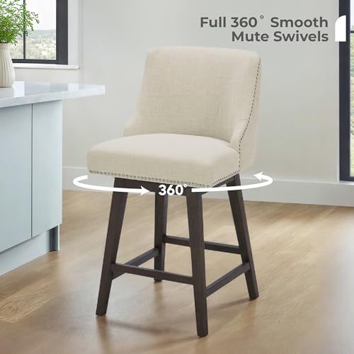 CHITA Counter Height Swivel Bar Stools Set of 2, FSC Certified Upholstered Counter Stools, Modern Swivel Barstools with Wood Legs for Kitchen Island, 26" Seat Height, Fabric in Linen - Thumbnail 4