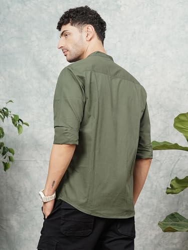 Image of THE INDIAN GARAGE CO Men Regular Fit Solid Full Sleeves Mandarin Collar Casual Shirt