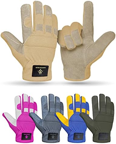 NORTH SKIN Leather Gardening Gloves Heavy Duty Safety Working Utility Thorn Proof Breathable Building Mechanics Construction Work Gloves Gift for Men Women (L, Pink)