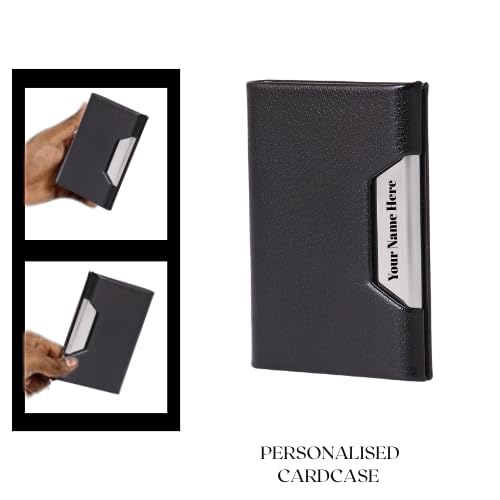 Image of 2-in-1 Card Holder and Metal Pen Gift Set, Black Leather Steel Business Card Case, Corporate Gift Set (Black)