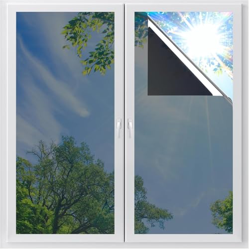 Image of CREON Window Film One Way Daytime Privacy Window Sun Blocking Anti UV Heat Blocking See Out Not Window Door Covering Window Tinting Film, Light Black (24x48 in)