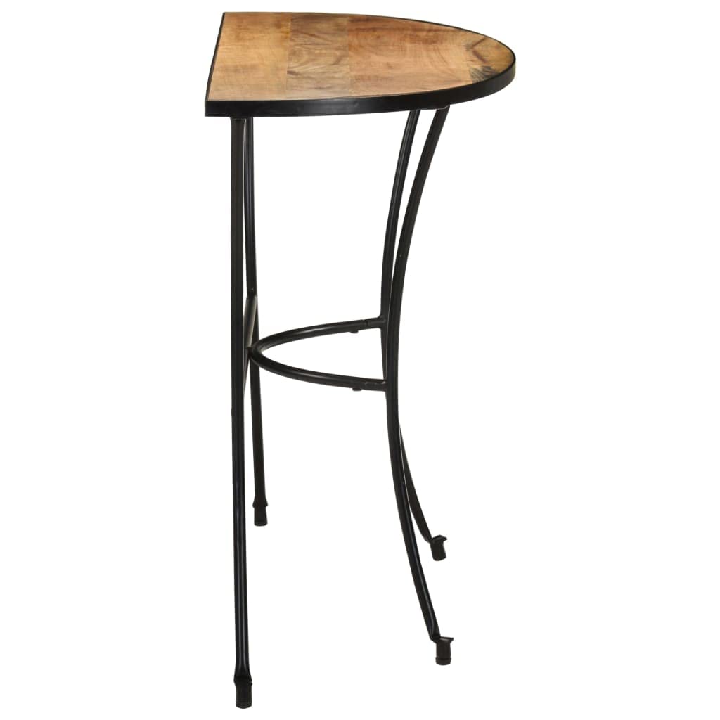 Stół boczny z litego drewna mango 110x40x77 cm | Półokrągły design, solidne stalowe nogi, unikalne słoje drewna, dekoracja salonu